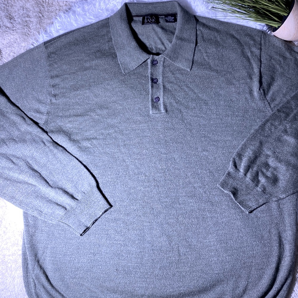 Jos A Bank XXL olive green merino wool collar light weight sweater
